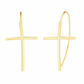 14K Yellow Gold Hanging Cross Charm Earrings